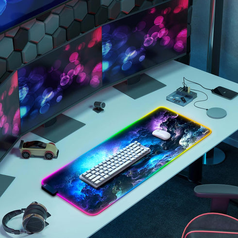 Gerlos RGB Large Gaming Mouse Pad, Extended Soft LED Mouse Pad, Non-Slip Rubber Base, Water Resistant Keyboard Pad,