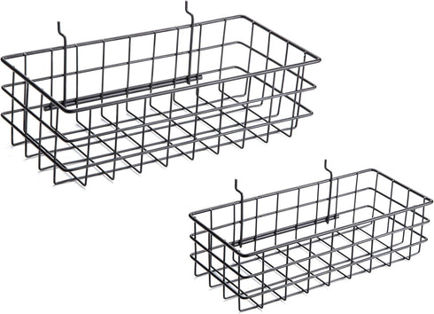 Pegboard Basket Set of 2, Medium + Small Size Baskets, Black for Organizing Tools and Garage Storage