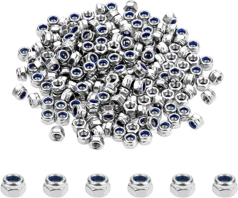 200 Pieces M3 x 0.5mm 304 Stainless Steel Self-Lock Nylon Inserted Hex Lock Nuts