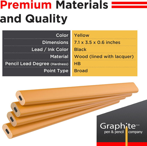 GRAPHITE Hard Lead Carpenter Pencils Bulk, Pack of 12 #2 (HB) Yellow Wooden Pencils