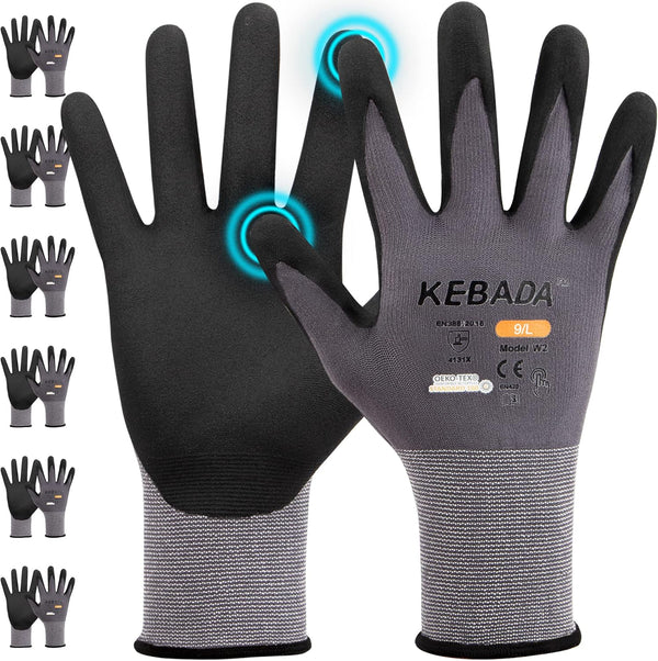 W2 Work Gloves for Men and Women, Touchscreen Nitrile Coated Gloves for Gardening and Mechanic Work