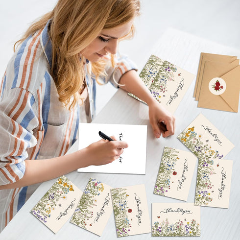 52 Pack Set Summer 4x6inch Thank You Cards With Envelopes Wildflower Thank You Cards Bulk Assortment Greeting Gift