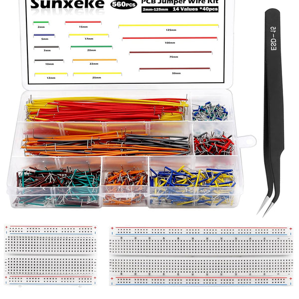 560Pcs Breadboard and Jumper Wire Kit, PCB Circuit Board Assortment with Tweezers and Plastic Box