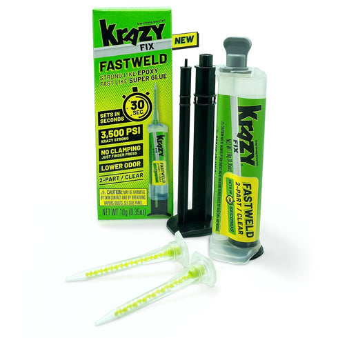 Krazy Fix Fast Weld, 2 Part Epoxy Weld, Permanent Bond Sets in 30 Seconds, Low Odor Clear Adhesive Liquid