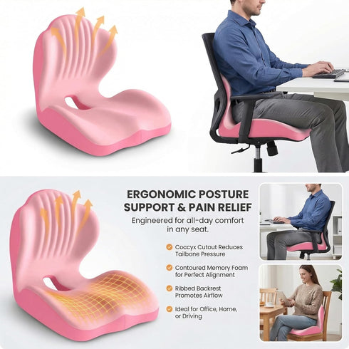 Generic Tailbone Ergonomic Seat Memory Foam Support Cushion for Back, Car Seat Back Support Cushion for Sciatica Pain