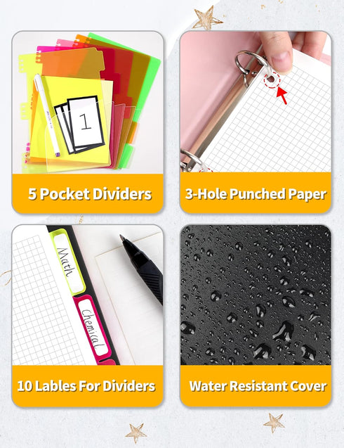 SUNEE Graph Paper Notebook, 300 Pages, 5 Subject, 8.2"x10.8", 5 x 5mm Grid, 5 Pocket Colored Dividers, 3-Hole Punched