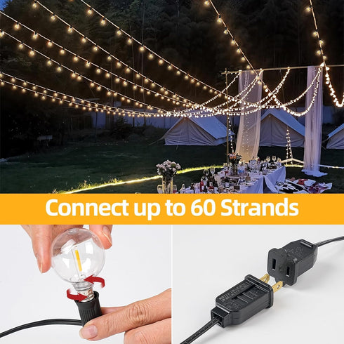 Hobbynors 25FT G40 12+1 Bulbs, E12 2700K Commercial LED Outdoor String Lights with Socket, Warm White, Grade