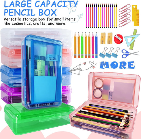 Double Layer Large Capacity Pencil Box - Plastic Translucent Hard Pencil Case with Snap-Tight Lid, 1 Pack for School