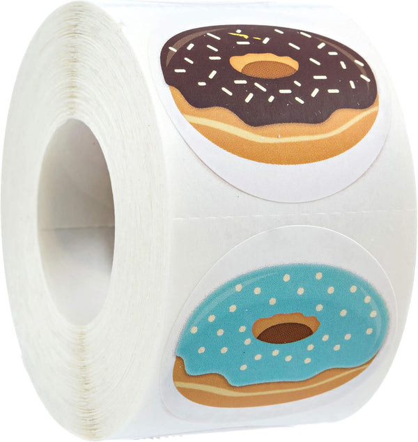 Stylish Donut Stickers, 500 Labels Roll, 1.5" Adorable Food Party Envelope Seals, Made in The USA