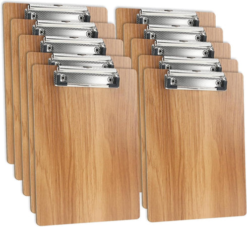 HUAJIE 10 Pack A5 Clipboard, Wood Clipboards Hardboard with Low Profile Clip for Office, School, Classroom Supplies