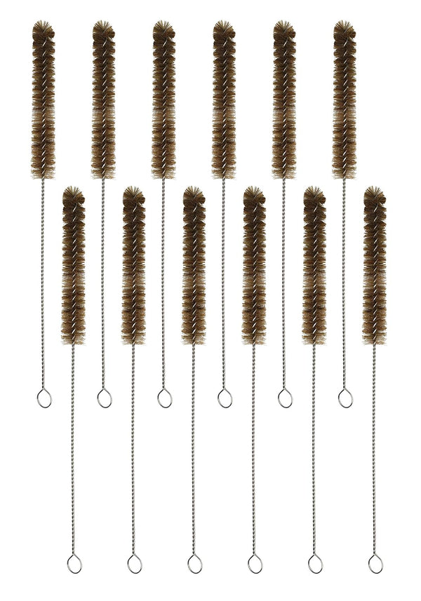 EISCO 12PK Bristle Cleaning Brushes with Fan-Shaped Ends, 9.25" - Twisted Stainless