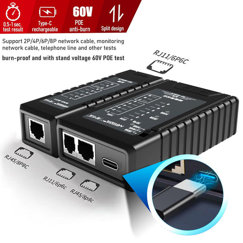 NF-468CS Ethernet Cable Tester, RJ45/RJ11/CAT5/CAT6/CAT5E/CAT6A/CAT7/POE, UTP/STP Continuity Tester, Network Tools