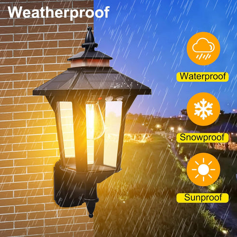 3 2 Solar Wall Lights Outdoor with Lighting Modes & Motion Sensor, Dusk to Dawn LED Wall Lantern Porch Sconce