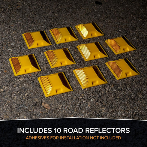 Pack 10 4 4 inch Road Reflectors of | by Street Pavement & Asphalt Stud Markers | Great Reflecting for Speed Bumps