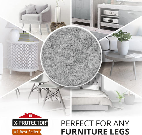 X-PROTECTOR Felt Furniture Pads - 48 Premium Floor Protector Pads for Wood Floors, Grey