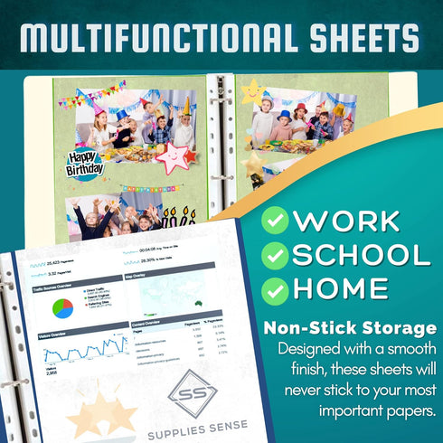Premium Clear Plastic Sheet Protectors for 3 Ring Binder, 8.5 x 11, 50 Sleeves for Paper & Documents