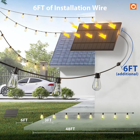 54FT(48FT+6) 16 Dimmable Bulbs addlon Solar String Lights Outdoor Waterproof with USB Port & Remote Control Solar Patio