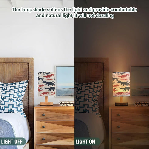 ALAZA Silhouette Dinosaur Bedside Table Lamp with USB Port for Bedroom Nightstand Lamps Night Light Linen Fabric Shade