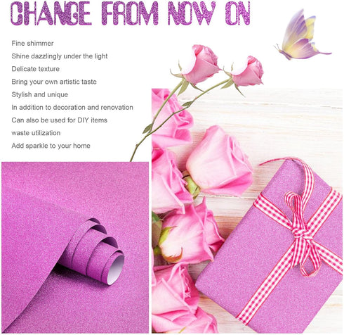 Amiya Purple Glitter Vinyl Contact Paper, Self Adhesive Sparkly Stick and Peel Wallpaper for Bedroom, Living Room