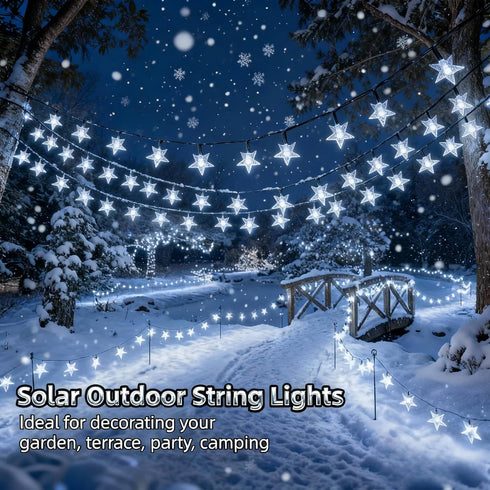 L LAMPOP 39FT 100 8 Twinkle Solar Star String Lights Outdoor Waterproof Fairy Lights LED with Lighting Modes