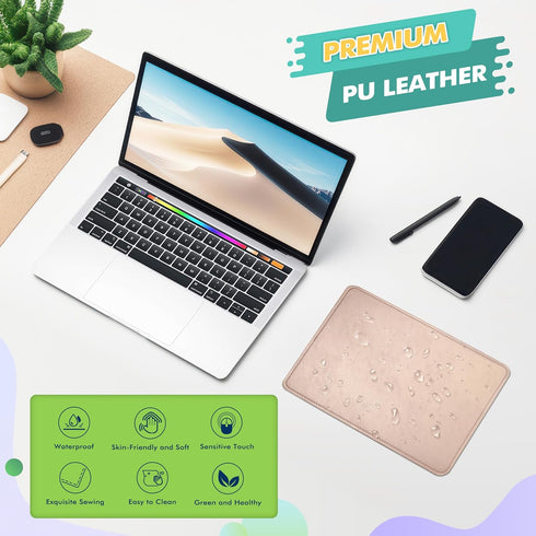 PU Leather Mouse Pad with Stitched Edge - Micro-Fiber Base, Non-Slip Waterproof for Computers (Champagne Gold)