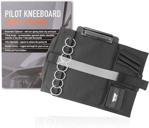 Performore Pilot Kneeboard - Includes Clipboard, Knee Strap & 7 Rings, Secure Aviation Knee Board for Professionals