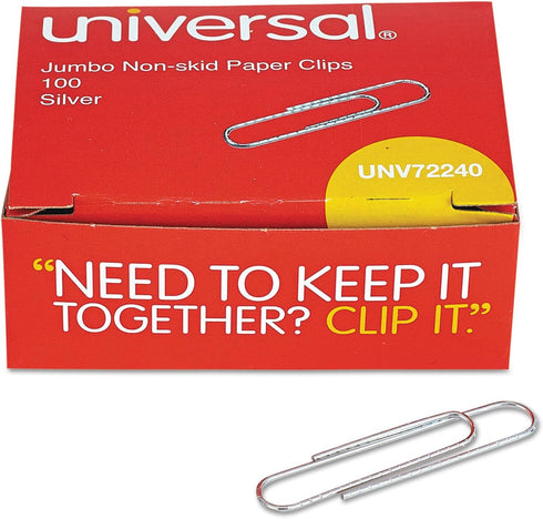 Universal 72240 Nonskid Paper Clips, Jumbo Wire, Silver, 1000/Pack