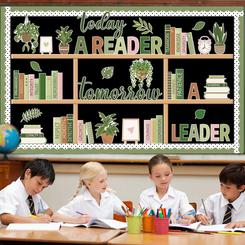 Set Bookshelf Bulletin Board Plant Greenery Classroom Decorations Reading Library Bulletin Board Potted Bookshelf Paper