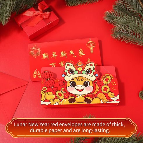 Fukaisu 8pcs 2026 6 Chinese New Year Red Envelopes, Lunar Horse New Year Money Holders with Card Slots Each Spring
