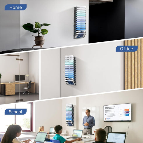 Wall File Organizer, 14 Tier Hanging Wall File Holder, Mail Organizer Wall Mounted for File Folder, Black 2 Pack