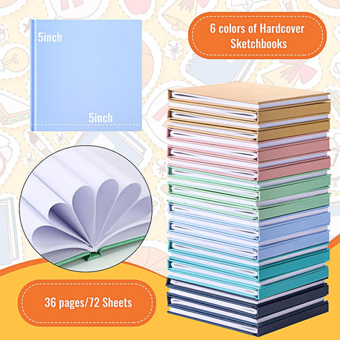 Ireer 24 Pcs Colorful Hardcover Blank Book Bulk, 5 x 5 Inch, 72 Pages, Sketchbooks for Kids to Write Stories