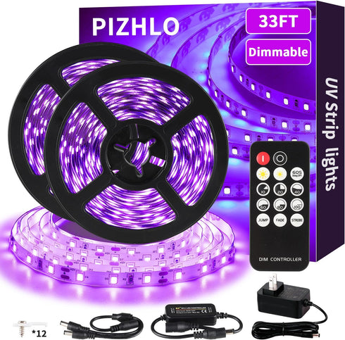 Upgraded 33ft/10M LED Black Light Strip Set with Remote, 600 LEDs, 12V