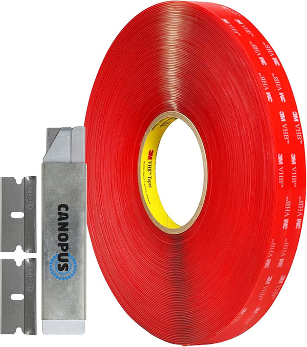 CANOPUS Double Sided Mounting Tape, Strong & Heavy Duty, Permanent Clear 4910 for Indoor Outdoor Fixing, 0.5in x 15ft