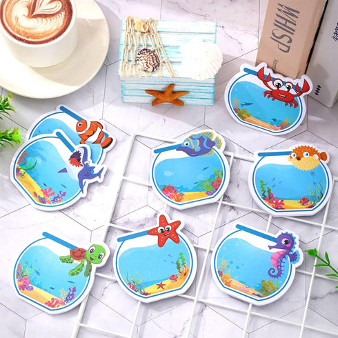 Whaline 24 Packs Sea Animal Sticky Notes, Fishbowl Shaped Notepads, 12 Designs Ocean Memo Pads for Office School