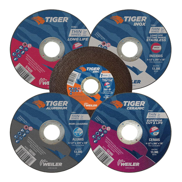 Weiler 56094 4-1/2" Cutting Wheel Assortment for Angle Grinders, Handles All Metals, Variety Pack of 5