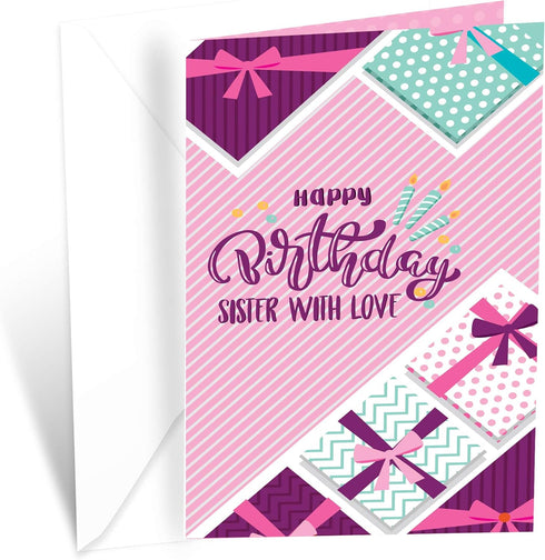 Prime Greetings Birthday Card for Sister, Eco-Friendly Thick Card Stock with Premium Envelope, 5in x 7.75in