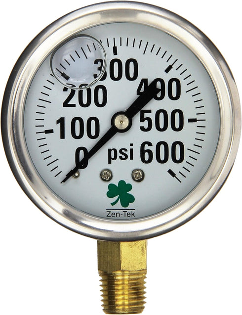 Zenport LPG600 Zen-Tek Glycerin Liquid Filled Pressure Gauge, 600 PSI