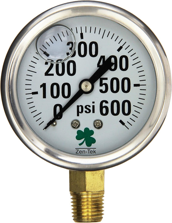 Zenport LPG600 Zen-Tek Glycerin Liquid Filled Pressure Gauge, 600 PSI