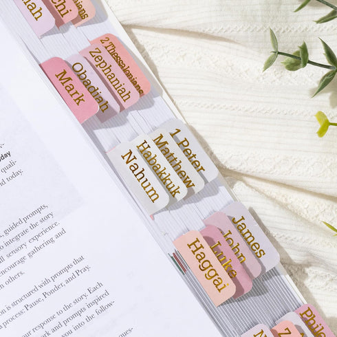 Hudinsun 75 Pink Bible Tabs for Women and Men Study Bible(Gold Foil Stamped Lettering), Tabs, Laminated Bible Index