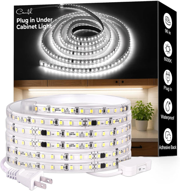 96inch Plug in Under Cabinet Lighting Strip for Kitchen, 120V Bright LED