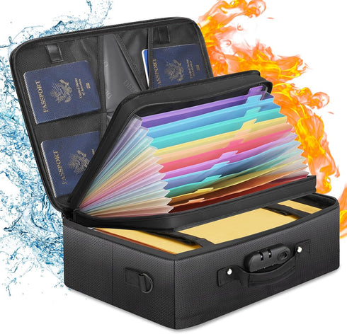 DEEGO Fireproof Document Bag with Lock, Portable Waterproof File Organizer for Important Documents, Home Office