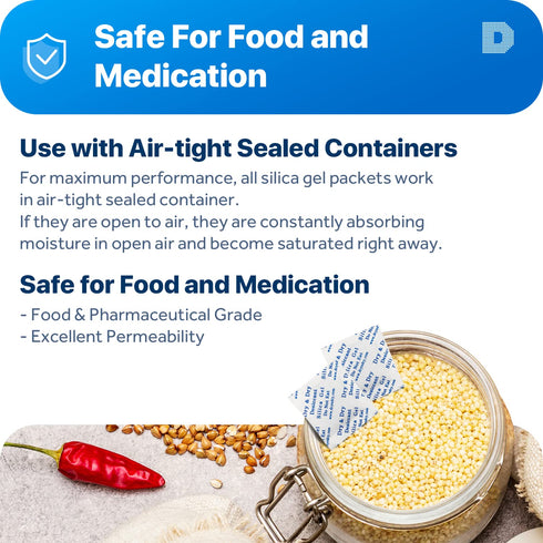 Dry & Dry Silica Gel Packets - Rechargeable Desiccants, White - 50 Packets (1 Gram)