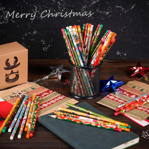 Kolewo4ever 200 Pieces Christmas Pencils Wood Pencils with Eraser Tops, 12 Styles