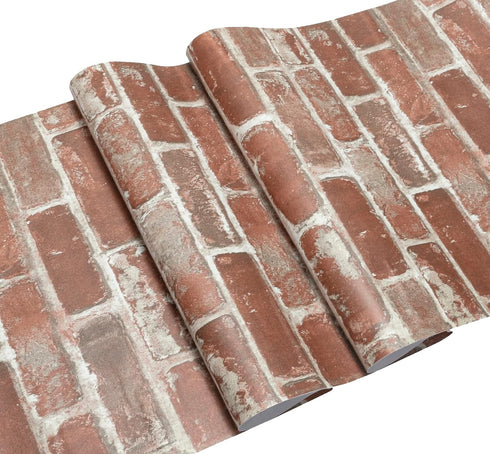Red Brick Wallpaper, Self-Adhesive Peel and Stick Waterproof for Home Decoration