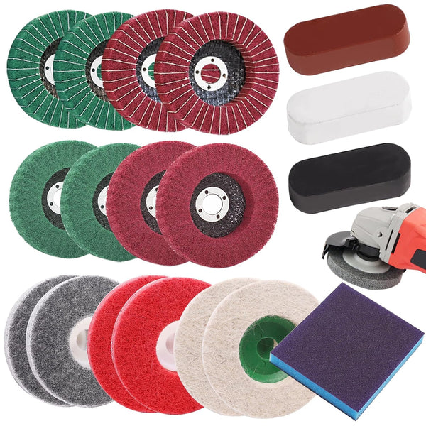 18Pcs 4 Inch Buffering Wheels Polishing Kit with Compound for Angle Grinder,Includes