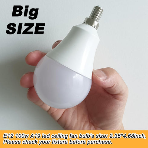 ALIDE E12 A19 A60 Bulbs 100w 2700K White,E12 Bulbs 10W 1200lm Dimmable,3Pcs LED Ceiling Fan Light Equivalent Warm Small