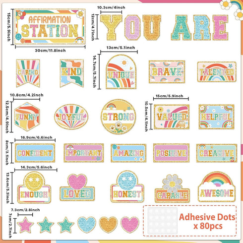 Hippie Affirmation Station Bulletin Board Set Groovy Bulletin Board for Classroom Decor Rainbow Mental Health Posters Positive Affirmations Accents Cutouts for Teachers School Chart Wall Supplies by Naozinebi