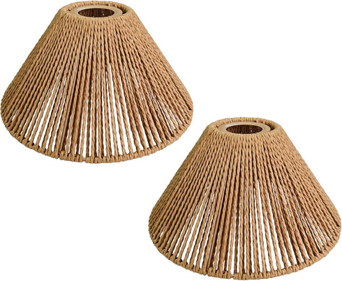 2 Pack Woven Rattan Lampshades, Conical Boho Style Pendant Light Shades, Small