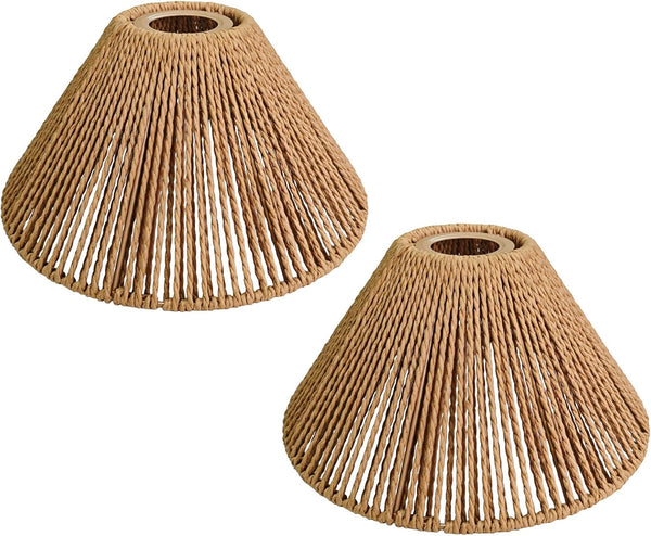 2 Pack Woven Rattan Lampshades, Conical Boho Style Pendant Light Shades, Small
