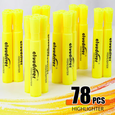 cloudriver Highlighters Bulk Pack of 78, Yellow Highlighter, Chisel Point, Quick Drying Ink, Suitable for Classroom,